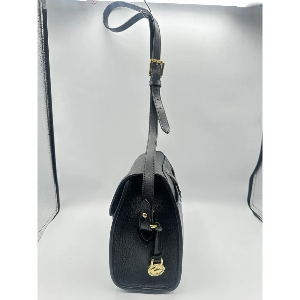 Vintage Dooney & Bourke AWL Essex Crossbody Bag Black Leather Gold Hardware